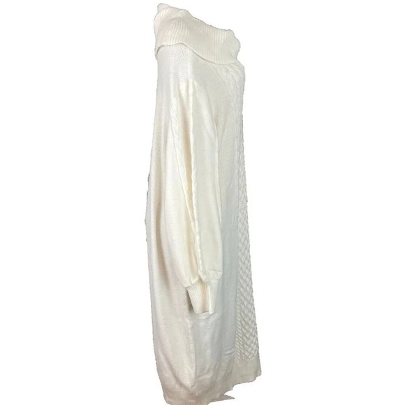 Roaman's +30/32 Eggshell Textured Detail Cowl Neckline Long Sleeve Sweater Dress - Picture 3 of 6